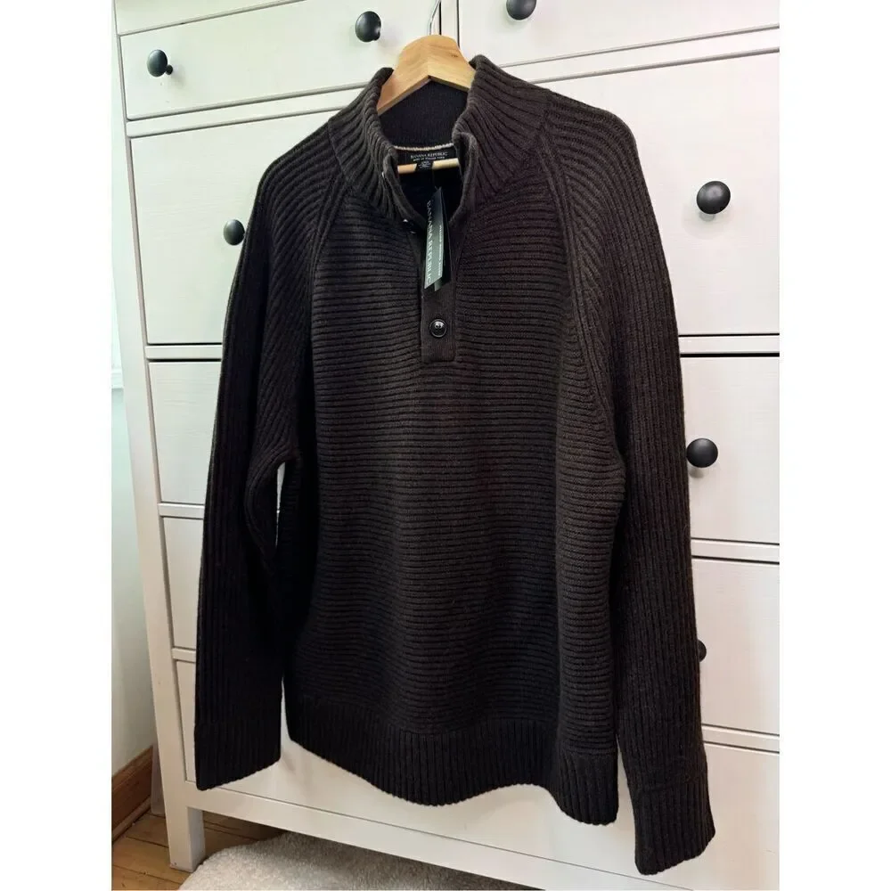 Banana Republic  Men’s Brown Wool Blend Half Button Sweater XL NWT